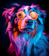 Vibrant Portrait of a Dog Wearing Sunglasses
