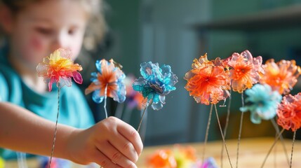 Engage in a fun and creative activity crafting fluffy wire flowers by hand with kids for a special Mother s Day gift idea