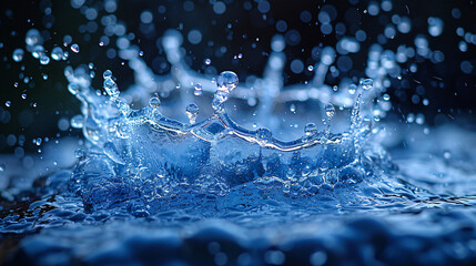 Blue water droplets making crown shape