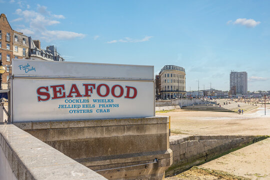 seafood sign buy the main beach at margate during a summer heat wave