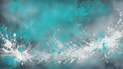 Grunge Background Texture with Turquoise Paint Spatter and Silver, White, and Gray Grungy Textured Design