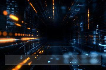 Obraz premium Digital data flow in a metaverse space, digital technology concept background with glowing network and digits