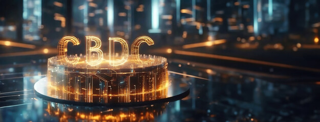 Central Bank Digital Currency CBDC platform. Futuristic modern night lights of cyber city...