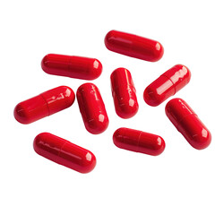 A close up shot of vibrant red pills against a crisp transparent background isolated on transparent background