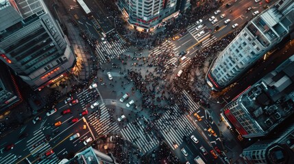 View from above captures the energy of a busy city intersection, portraying a dense urban landscape on World Population Day