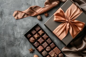 Luxurious chocolate box with satin ribbon