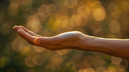 Open hand with sunlight bokeh background