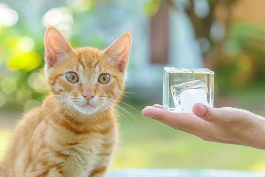 A Calm Cat Finds Relief from the Summer Heat with an Ice Pack, Showcasing a Whimsical Side of Pet Care, Generative AI