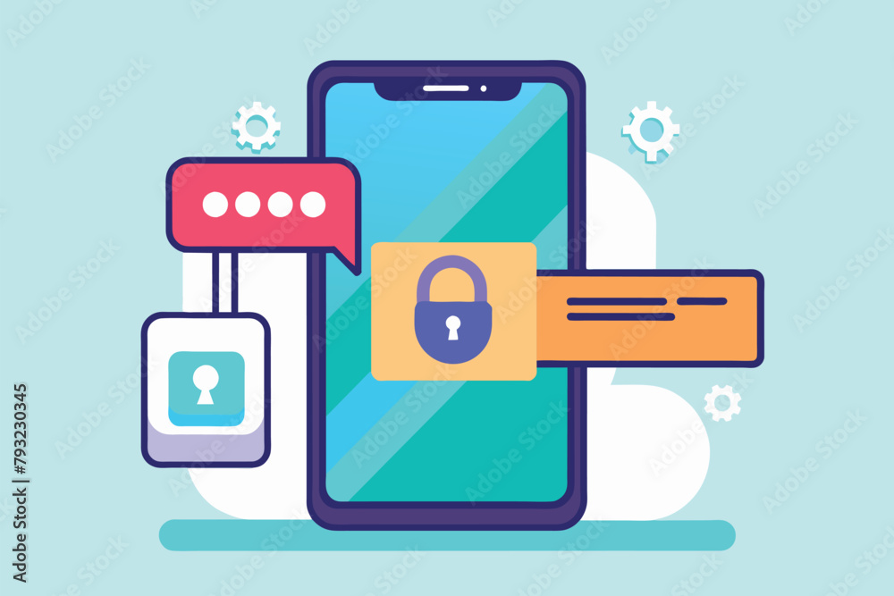 Poster a phone with a padlock and a padlock on it, symbolizing secure data encryption, message encryption k