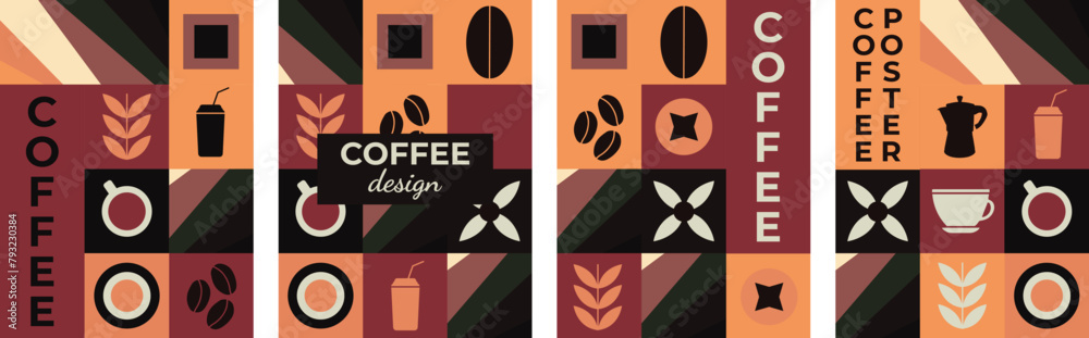 Wall mural geometric pattern coffee design seamless pattern banner poster set coffee elements vector design des