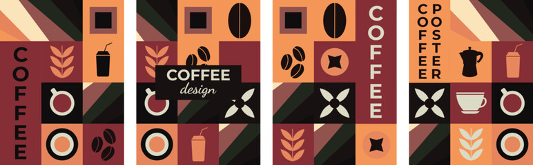 Geometric pattern coffee design seamless pattern banner poster set coffee elements vector design design elements