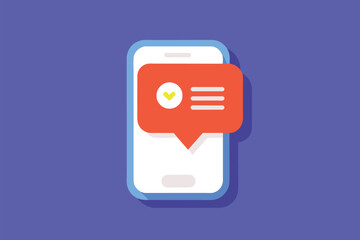 A phone screen shows a speech bubble notification icon, indicating a message, Message notification icon on phone, Simple and minimalist flat Vector Illustration