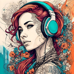 young hipster woman with headphones