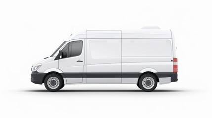 An editable delivery van mockup, presenting a realistic cargo transportation vehicle template isolated on a white background, suitable for branding and advertising design.