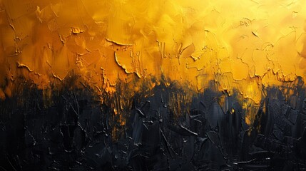 A painting of a yellow and black background with some orange, AI