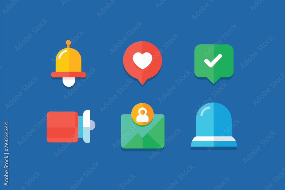 Poster set of minimalist and simple flat icons with long shadows for various applications and functions, no