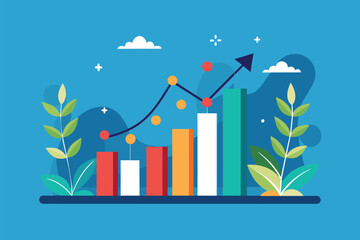 A bar chart showing growth with a plant sprouting from the top, symbolizing business success and progress, Observe business growth, Simple and minimalist flat Vector Illustration