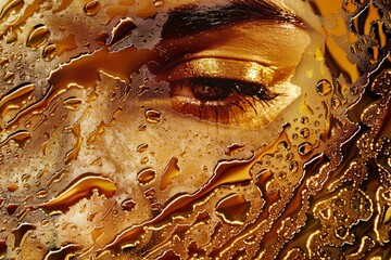 An Artistic Close-Up of a Gilded Face with Textured Metallic Shine, Symbolizing Luxury and Creative Expression, Generative AI