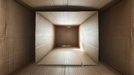 An imaginative concept visualized from inside a cardboard box, suggesting themes of moving house
