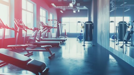 A modern gym interior equipped with the latest fitness machines, designed for both individual workouts and group fitness events