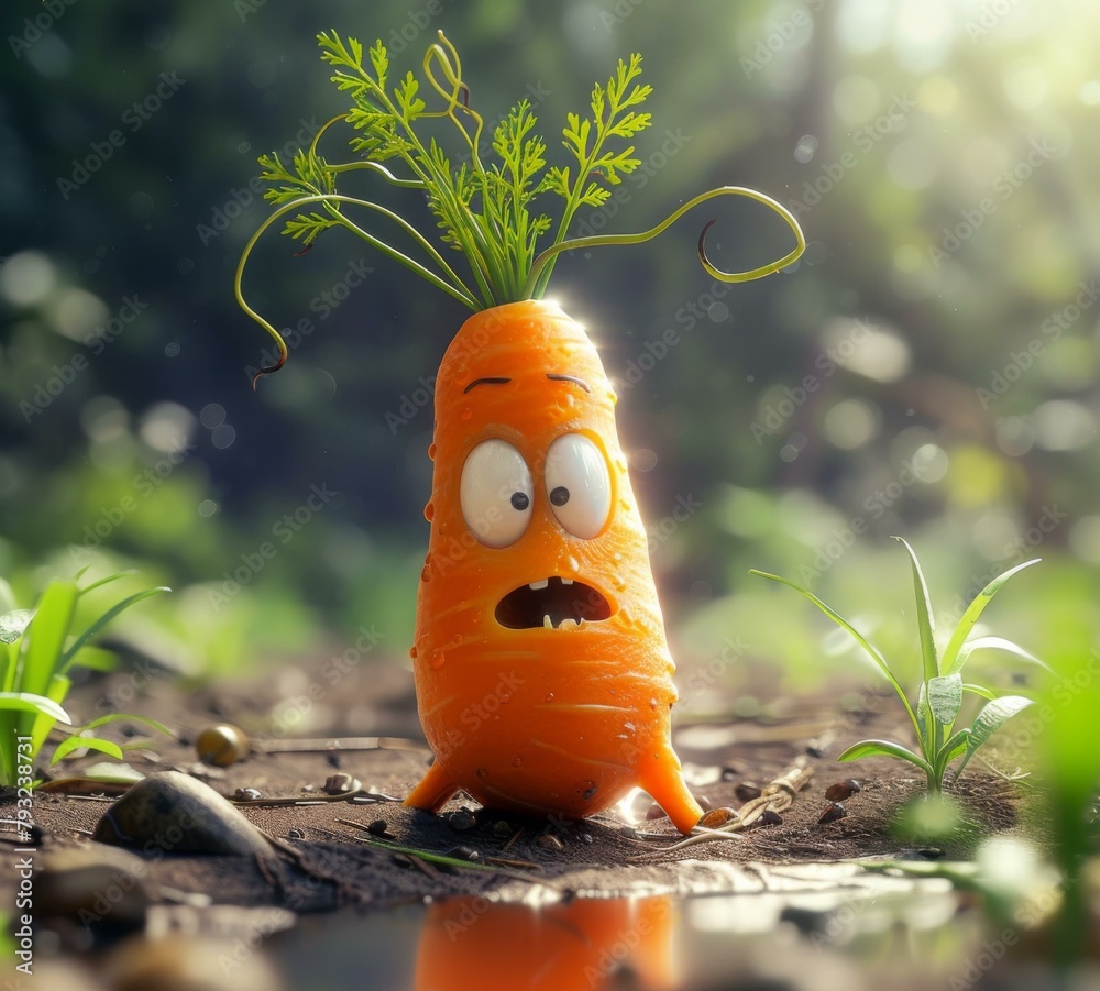 Canvas Prints A cartoon carrot with a face and eyes. Generative AI.