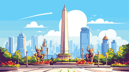 Vector doodle of Monas Jakarta indonesia capital ci - obrazy, fototapety, plakaty