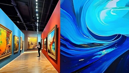A gallery where paintings breathe their colors swirling with stories untold