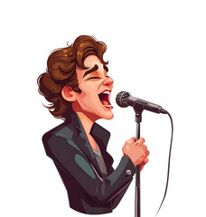 Vibrant vector of a male singer joyfully performing with a microphone, dressed in classic entertainer attire. Generative AI