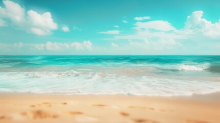Fototapeta na wymiar Tropical summer beach with golden sand, turquoise ocean, blue sky. Colorful summer holiday landscape