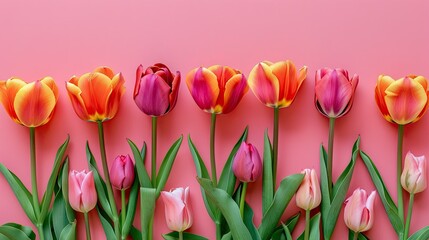 Celebrate the essence of spring with a high quality photo showcasing Mother s Day Women s Day and vibrant tulips set against a lovely pink background