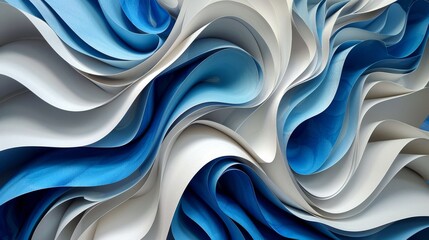 Blue and light white layered paper featuring twisting designs
