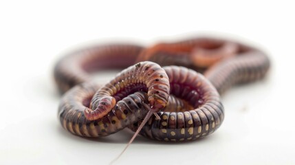 A close-up of large brown and black worms. Generative AI. - Powered by Adobe