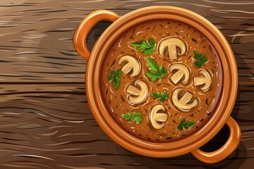 A delicious bowl of soup with mushrooms and fresh parsley. Great for food blogs or recipe websites