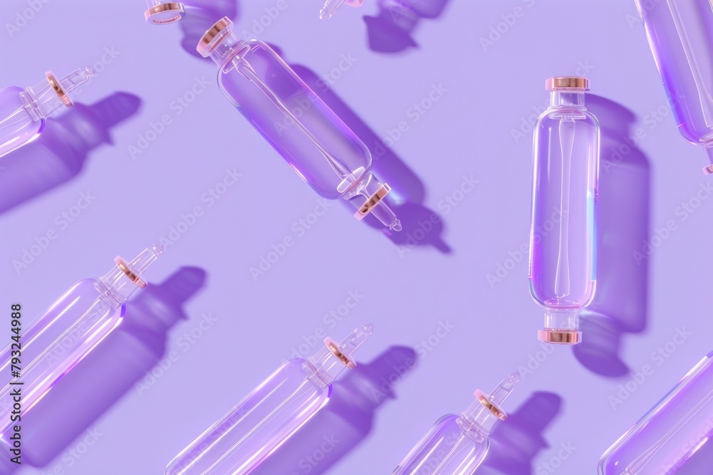 Poster A collection of empty bottles on a blue background. Ideal for beverage or recycling concepts