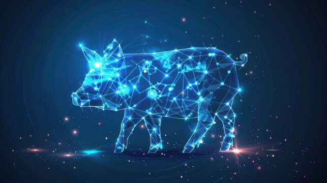 Pig symbol futuristic polygonal blue stripe and luminous star for banners, posters, greeting cards. Generated AI