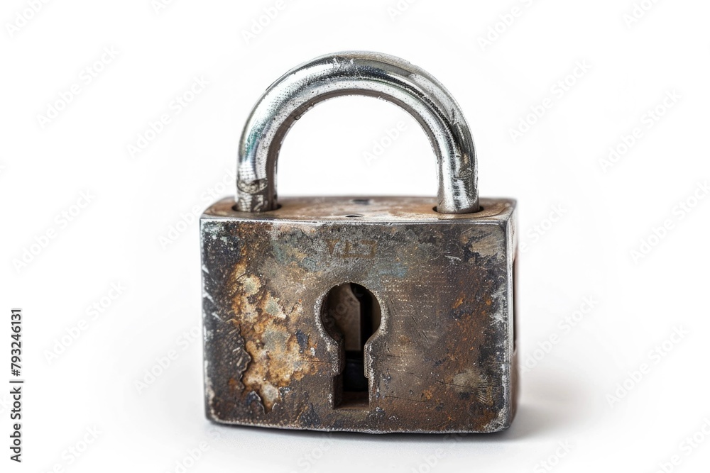Aufkleber a metal padlock with a key inserted, suitable for security concepts