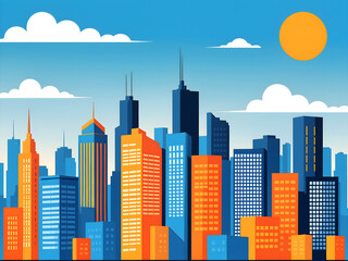 Obraz premium vector city skyline with skyscrapers on a blue background