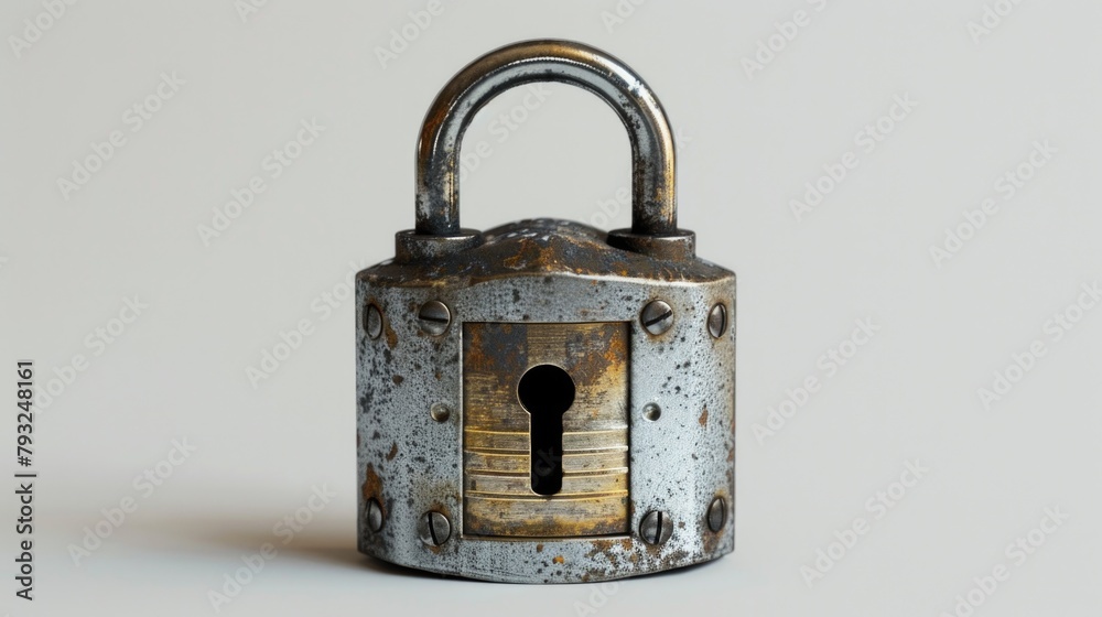 Poster Close-up of a metal padlock with a keyhole. Perfect for security concepts