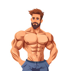 Fototapeta premium A muscular cartoon fitness trainer in gym attire and a cap, showcasing strength and health. Generative AI 