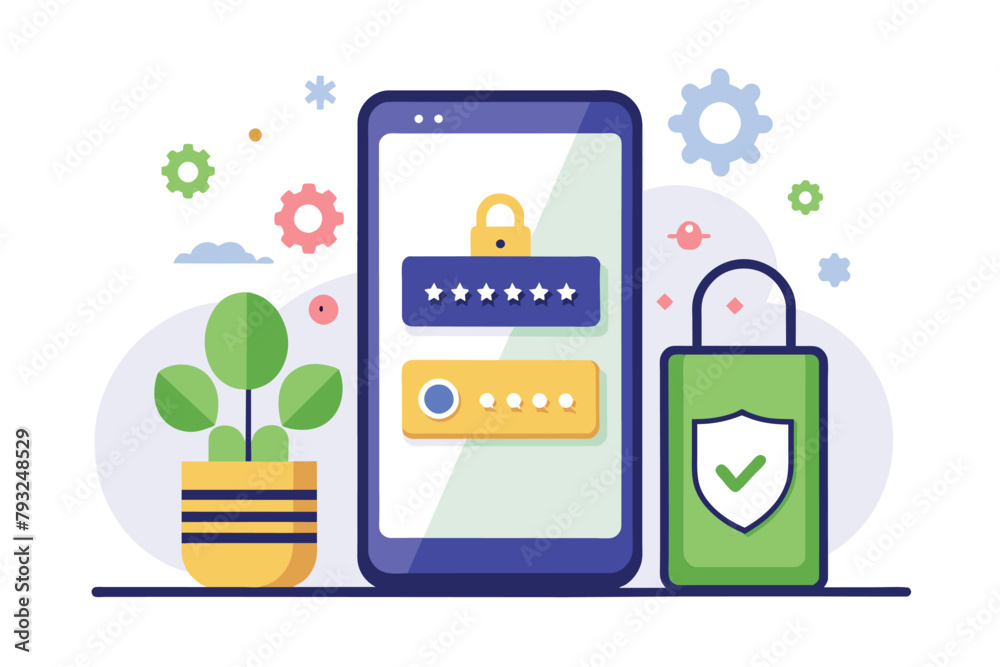 Poster a smartphone displaying a lock icon symbolizing secure access protection with a padlock attached, pa