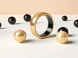 3D rendering of a golden and black metal ring on a white background