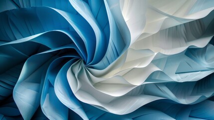 Twisting patterned blue and light white paper layers
