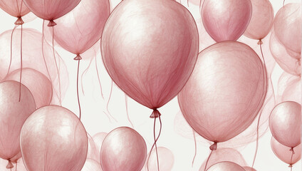 Fototapeta na wymiar Pink balloons, drawing, sketch.