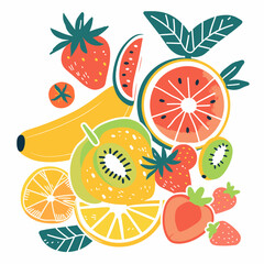 Fruit vector illustration. Hand drawn doodle fruits. Vector illustration.