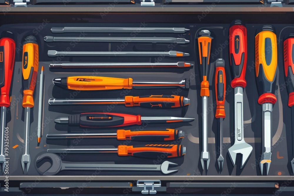 Aufkleber various tools neatly organized in a toolbox, suitable for diy projects