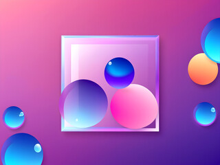 Colorful background with square transparent glass and colorful bubbles