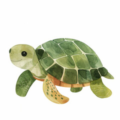 Green Turtle Swimming in Watercolor