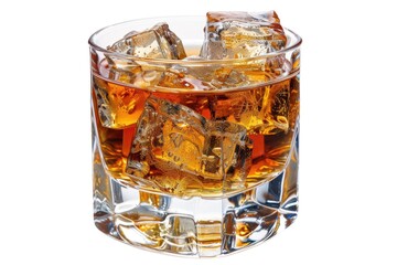 A glass of whiskey with ice cubes, perfect for beverage concepts