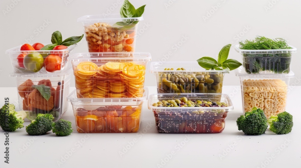 Poster Various types of food stored in containers, ideal for food storage concepts