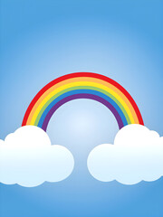 simple vector illustration of a rainbow on a blue sky with clouds